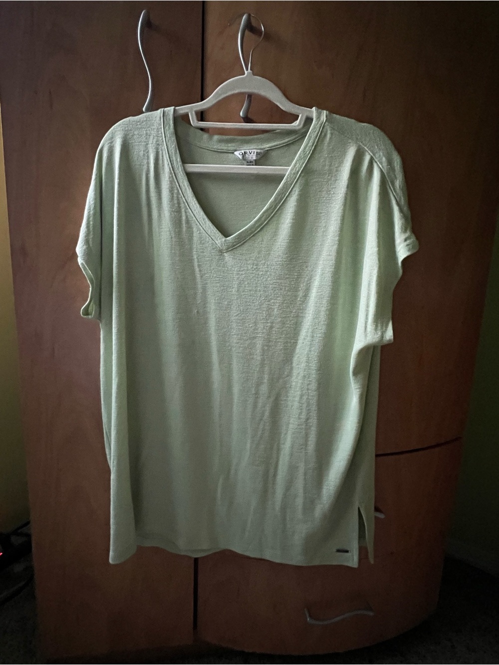 Orvis Light Sage Green V-Neck Short Sleeve Top
